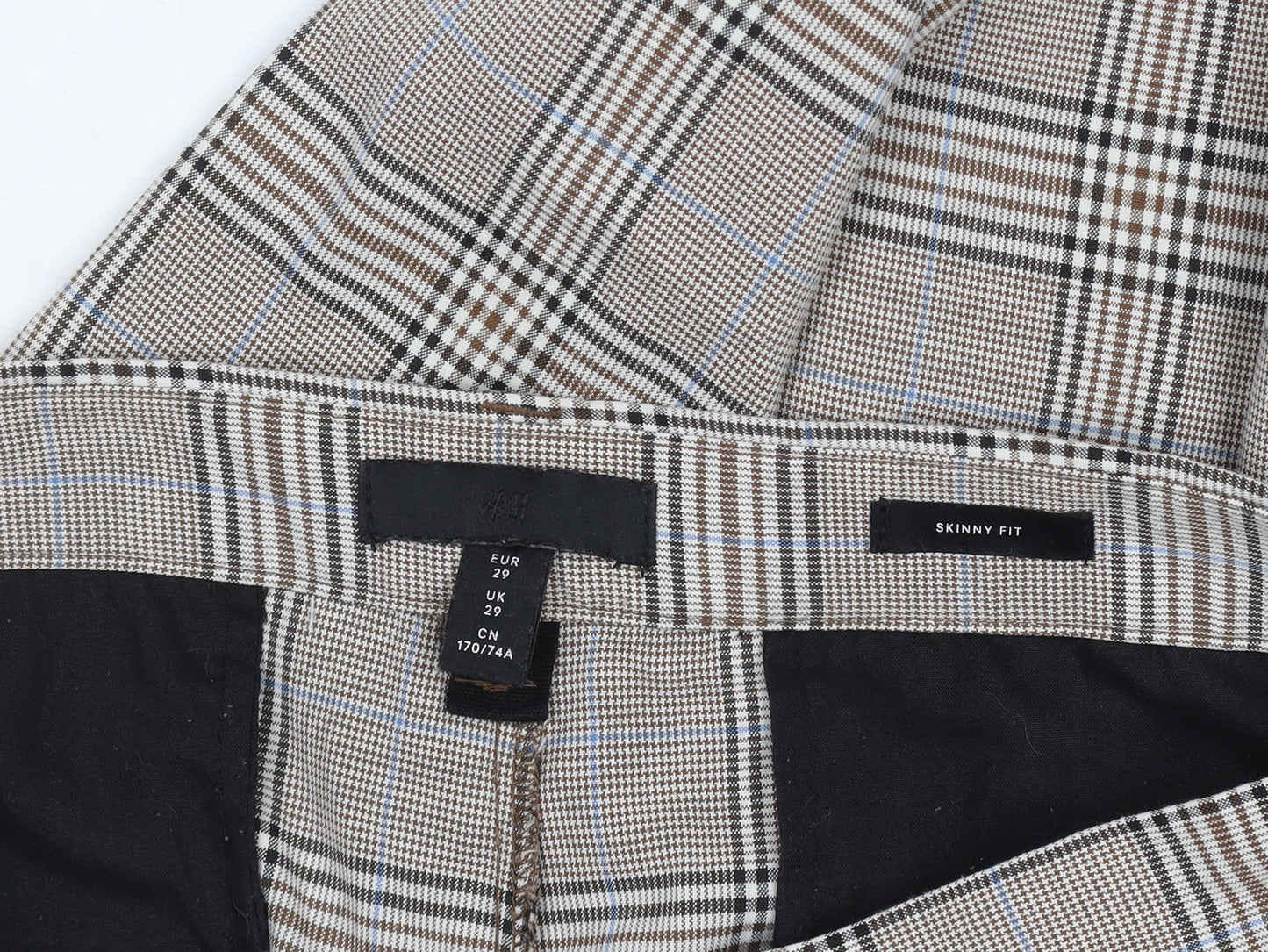 H&M Women’s Brown Plaid Skinny Chino Trousers Size 29