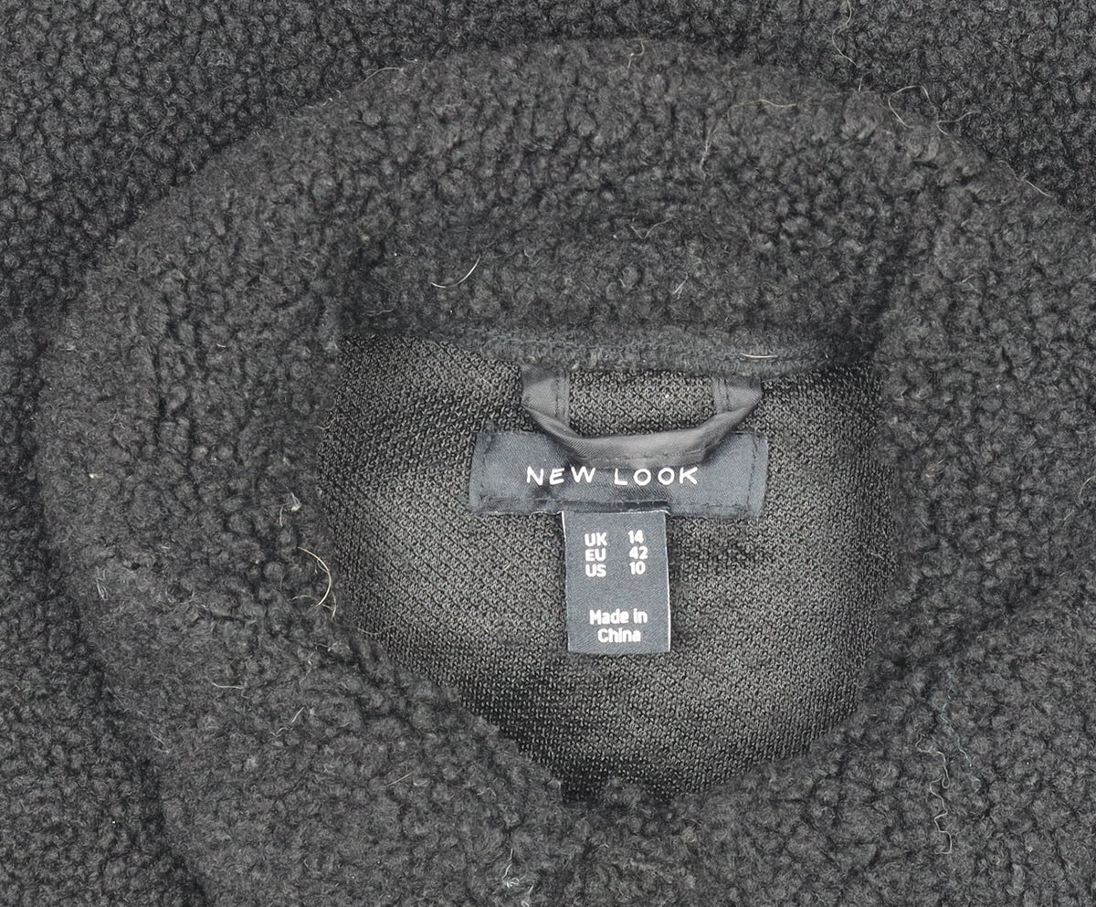 New Look Women's Black Fleece Button Jacket Size 14