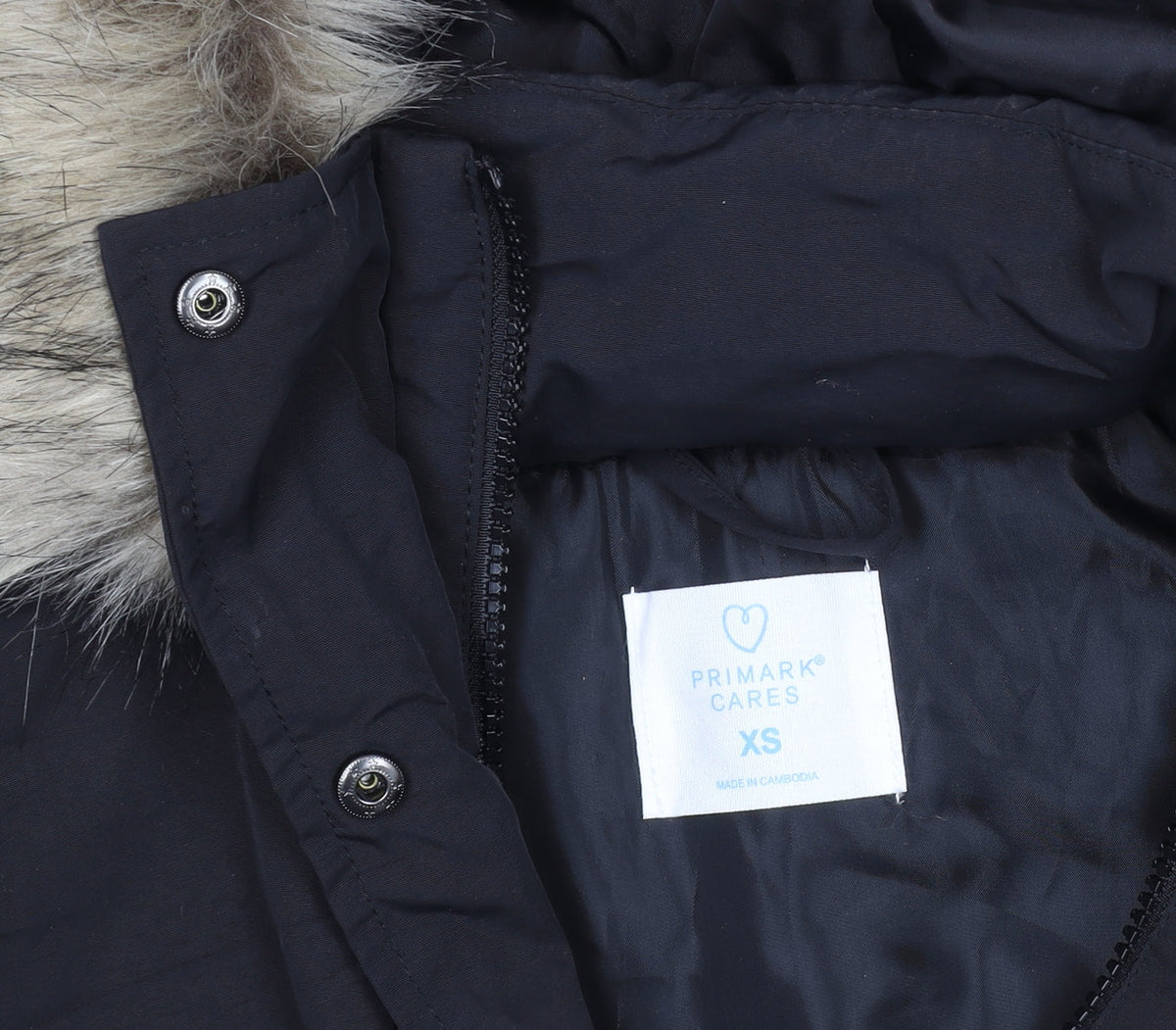 Primark Womens Black XS Hooded Parka Coat Faux Fur Trim Winter Jacket