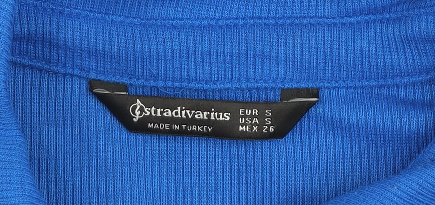 Stradivarius Women Blue Collared Button Shirt Dress Size S