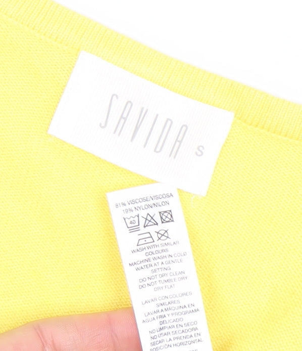 Savida Women’s Yellow V-Neck Knit Zip Detail Long Sleeve Top Size S