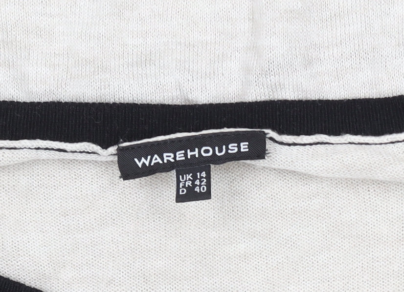 Warehouse Womens Beige Black Lace Panel Long Sleeve Jersey Top Size 14