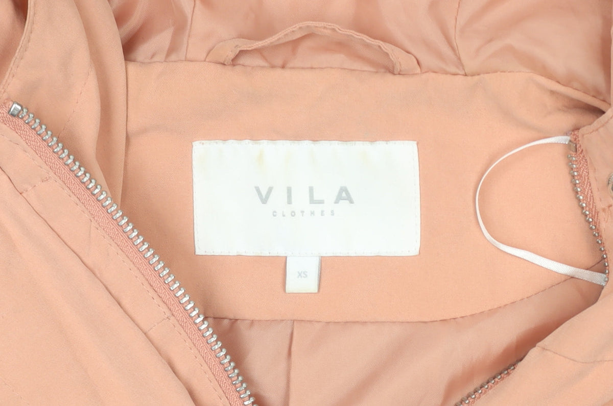 VILA Women’s Pink Hooded Parka Coat XS Long Sleeve Drawstring