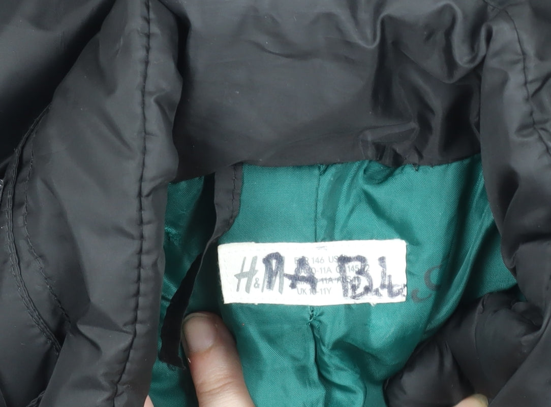 H&M Boys Black 11 Years Puffer Jacket Winter Coat Adventure Logo