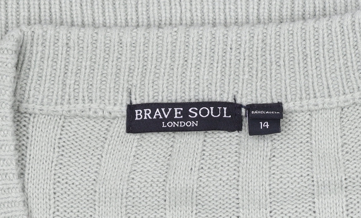 Brave Soul Women’s Green V-Neck Long Sleeve Acrylic Jumper Size 14