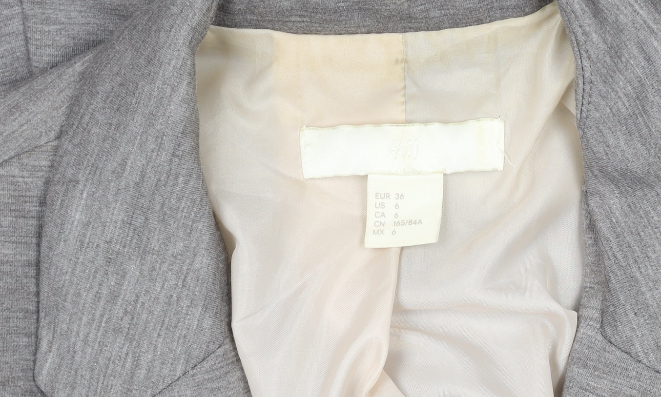 H&M Women Grey Size 8 Single-Breasted Blazer Polyester Viscose Stretch
