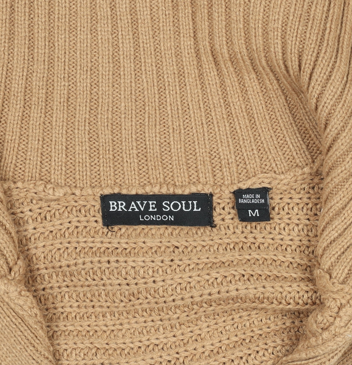 Brave Soul Women Beige Collared Chunky Knit Pullover Jumper M