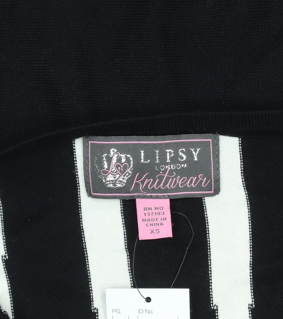 Lipsy Women’s Black XS Scoop Neck Long Sleeve Striped Knit Pullover Jumper