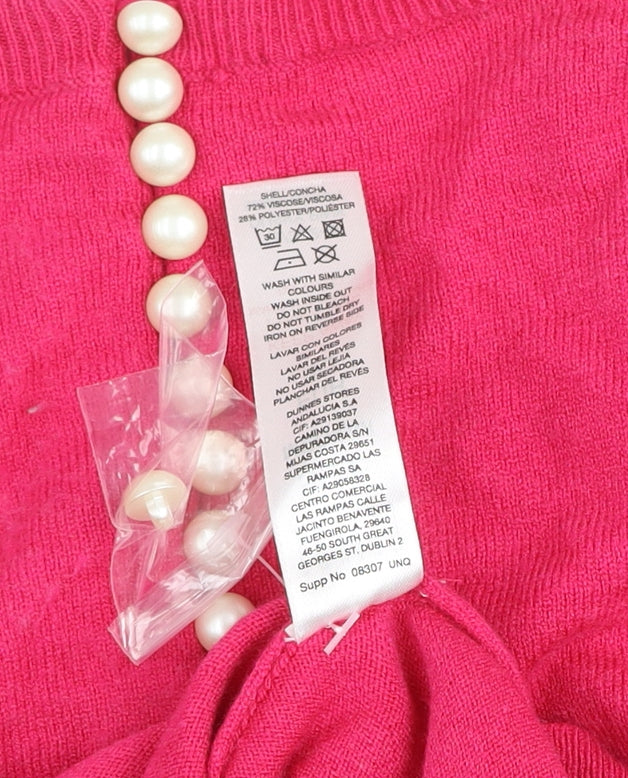 Savida Women's Pink Crew Neck Button Detail Knit Jumper Size 12