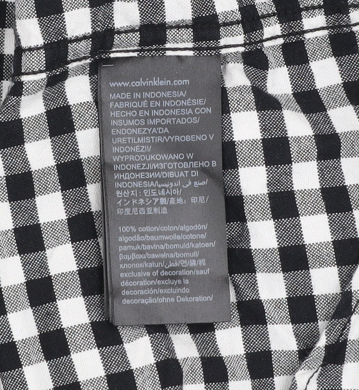 Calvin Klein Jeans Men's Black & White Check Short Sleeve Regular Fit Shirt Size L