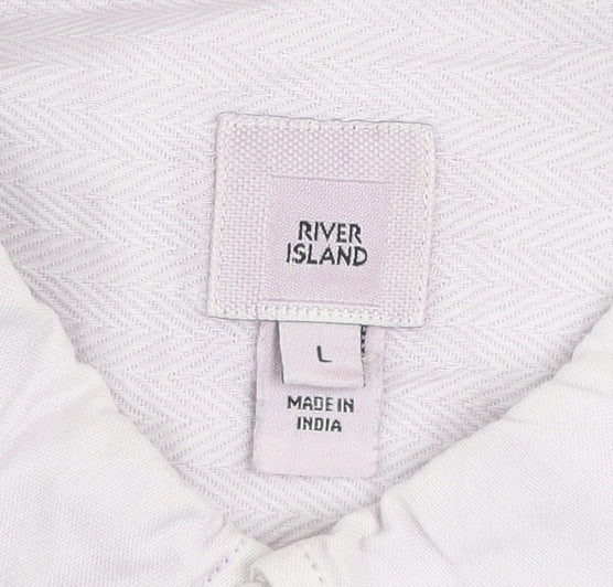 River Island Men's Pink Long Sleeve Cotton Button-Up Shirt Size L