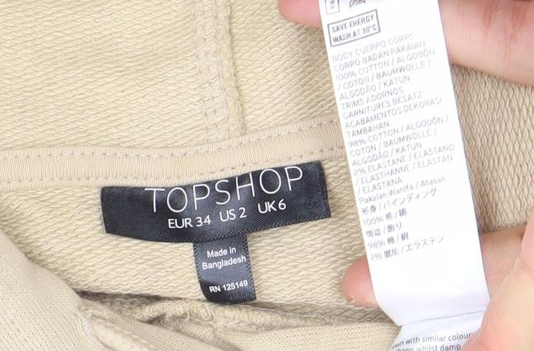 Topshop Women Beige Pullover Hoodie UK 6 Cotton Blend Casual