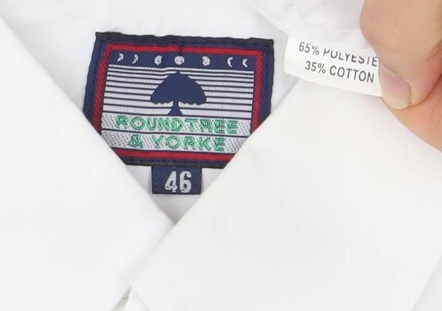Roundtree & Yorke Men's White 46 Regular Fit Long Sleeve Dress Shirt