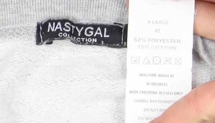 Nasty Gal Women Grey XL Pullover Sweatshirt Cotton Blend Crew Neck