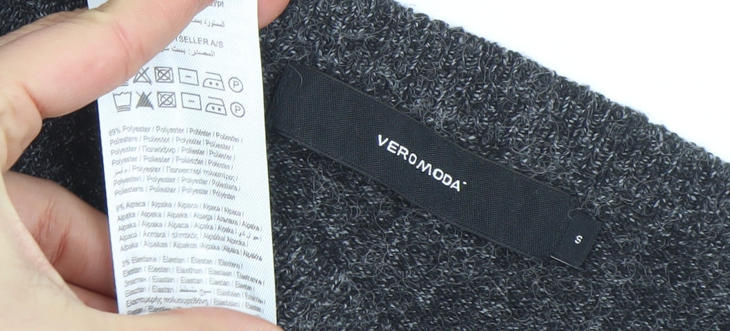 Vero Moda Women's Grey Relaxed Fit Alpaca Blend 3/4 Sleeve Jumper S