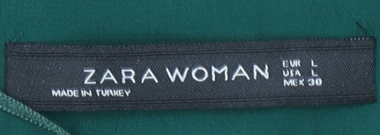 Zara Women Green Long Sleeve V-Neck Tunic Blouse Size L