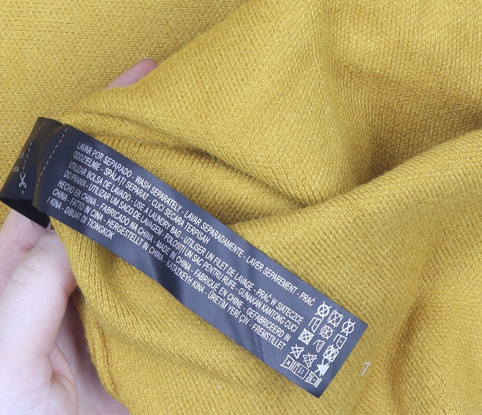 Zara Womens Yellow Knit Mock Neck Short Sleeve Top Size M