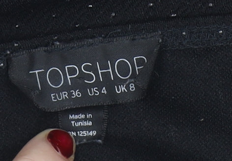 Topshop Women’s Black Glitter Slip Dress Size 8 Party Mini