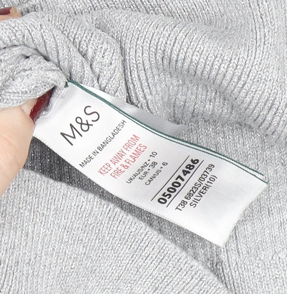 Marks & Spencer Women’s Silver Knit Long Sleeve Button Cuff Top Size 10