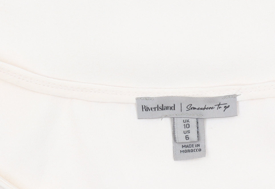 River Island Women's Beige Short Sleeve Scallop Edge Blouse Size 10