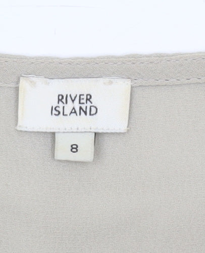 River Island Womens Beige Sequin V-Neck Tunic Blouse Size 8