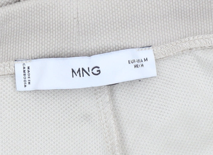 Mango Women's Beige Tapered Knit Trousers Size M Comfortable Workwear Pants