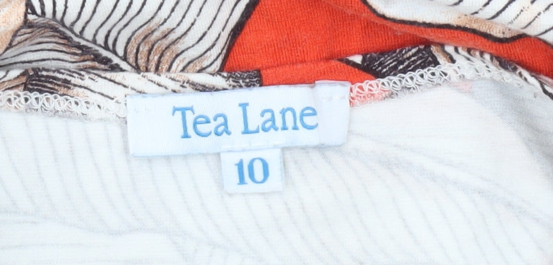 Tea Lane Womens Orange Leaf Print 3/4 Sleeve Tunic Blouse Size 10