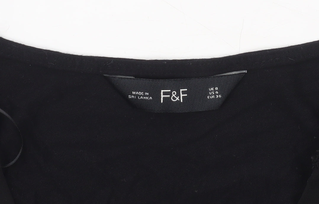 F&F Women’s Black Sheer Polka Dot Tie Front Tunic Blouse Size 8