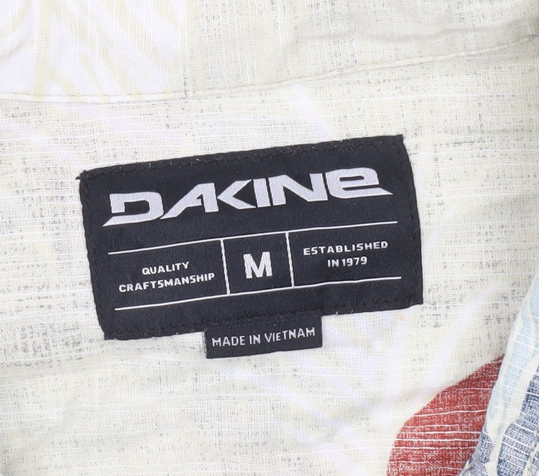 Dakine Men Beige Blue Floral Hawaiian Short Sleeve Button-Up Shirt M