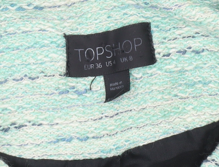 Topshop Women Green Size 8 Biker Style Tweed Short Jacket
