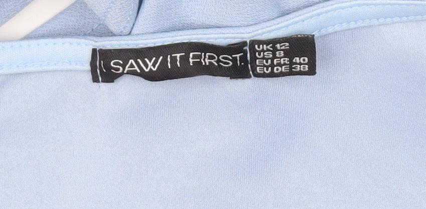 I SAW IT FIRST Women's Blue Cropped Long Sleeve Blouse UK 12