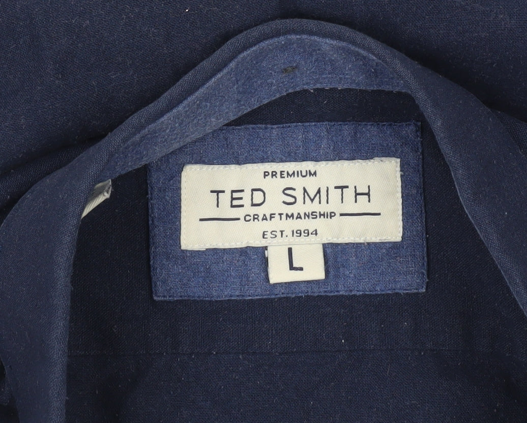 Ted Smith Men's Blue Slim Fit Long Sleeve Button-Up Shirt L