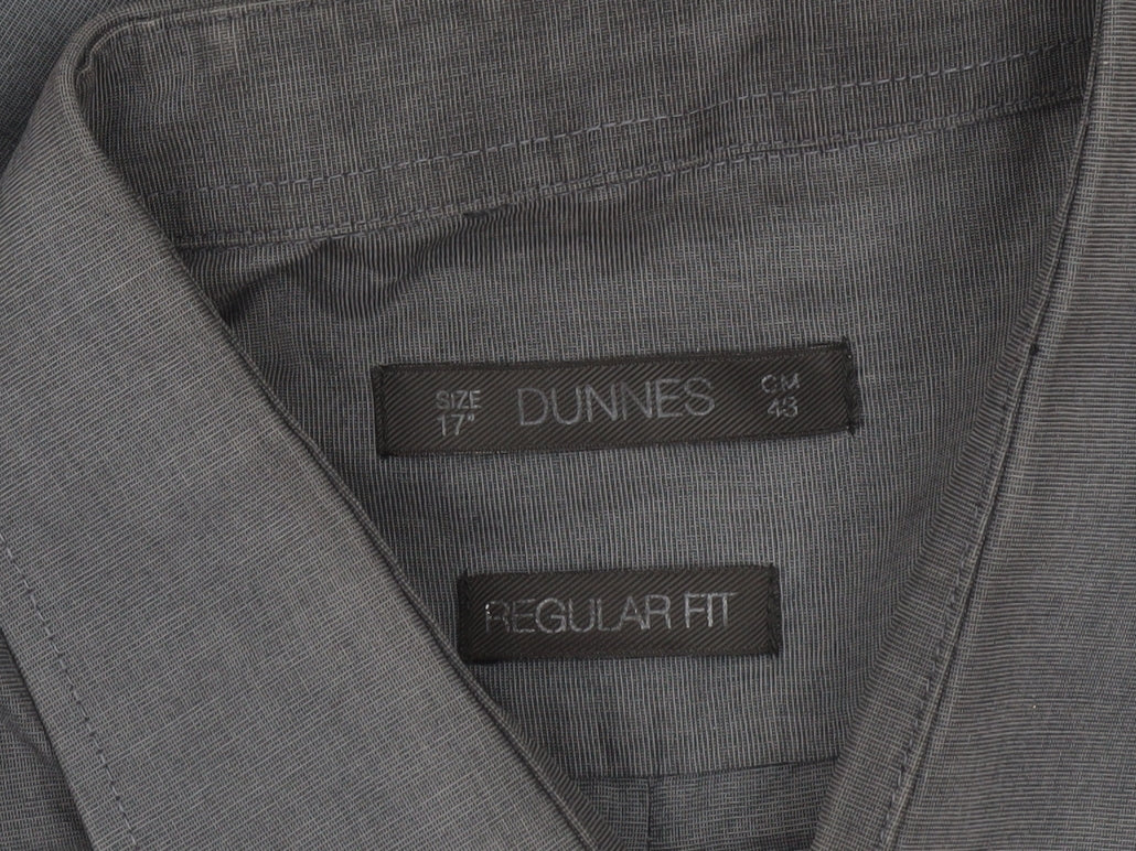 Dunnes Men’s Grey Regular Fit Long Sleeve Cotton Blend Shirt Size 17