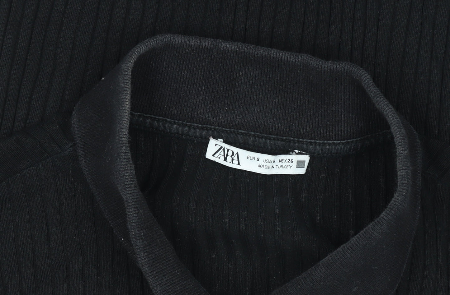 Zara Womens Black Slim Fit Polo Shirt Size S Short Sleeve Collared Top