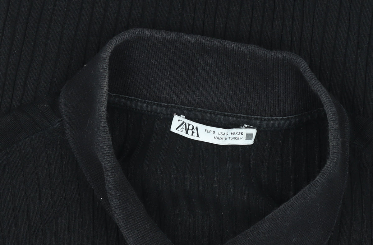 Zara Womens Black Slim Fit Polo Shirt Size S Short Sleeve Collared Top