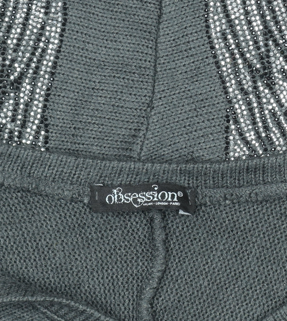Obsession Womens Grey Beaded Angel Wing Tunic Knit Top L