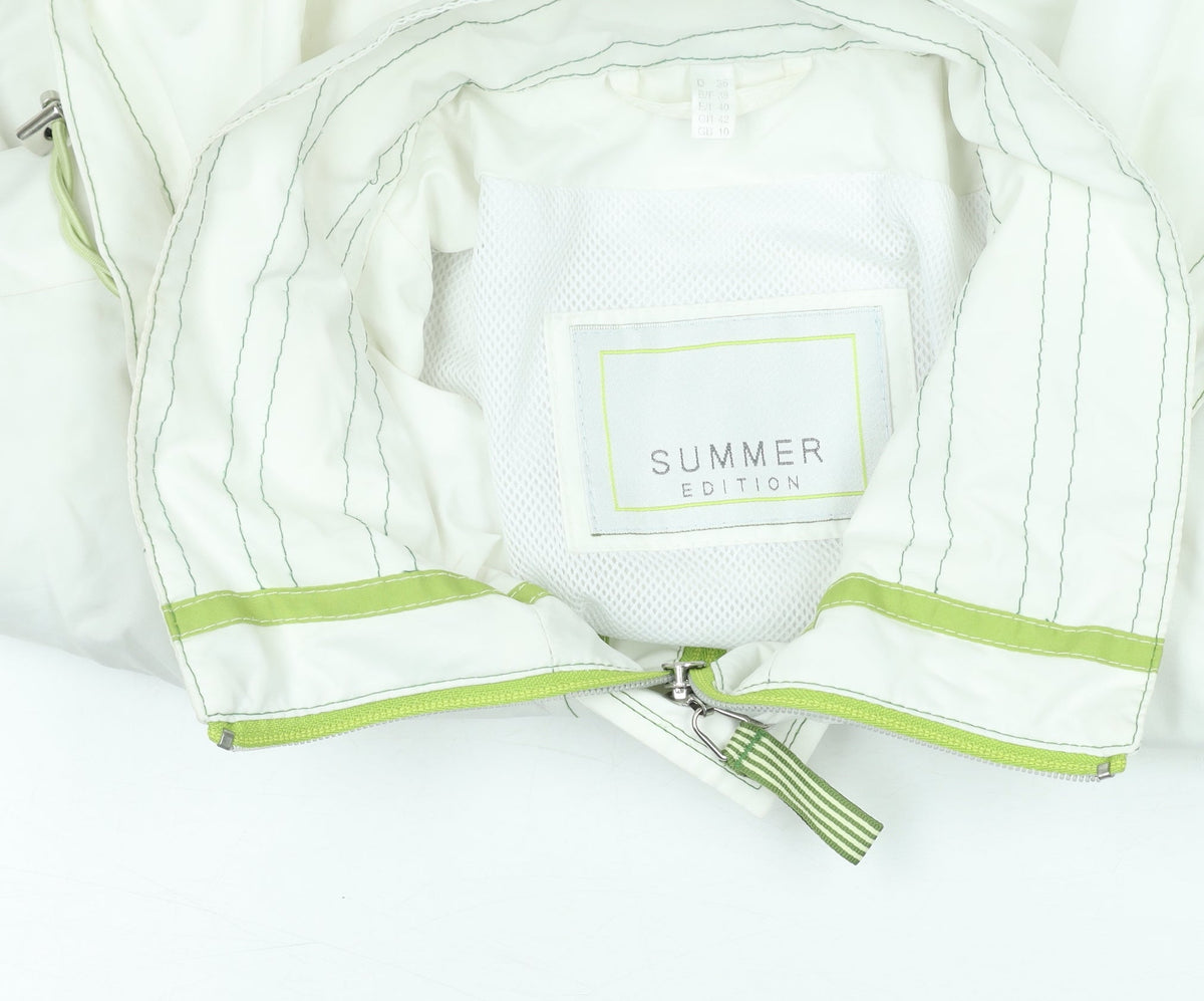 Summer Edition Womens White Hooded Mid-Length Lightweight Jacket Size 10