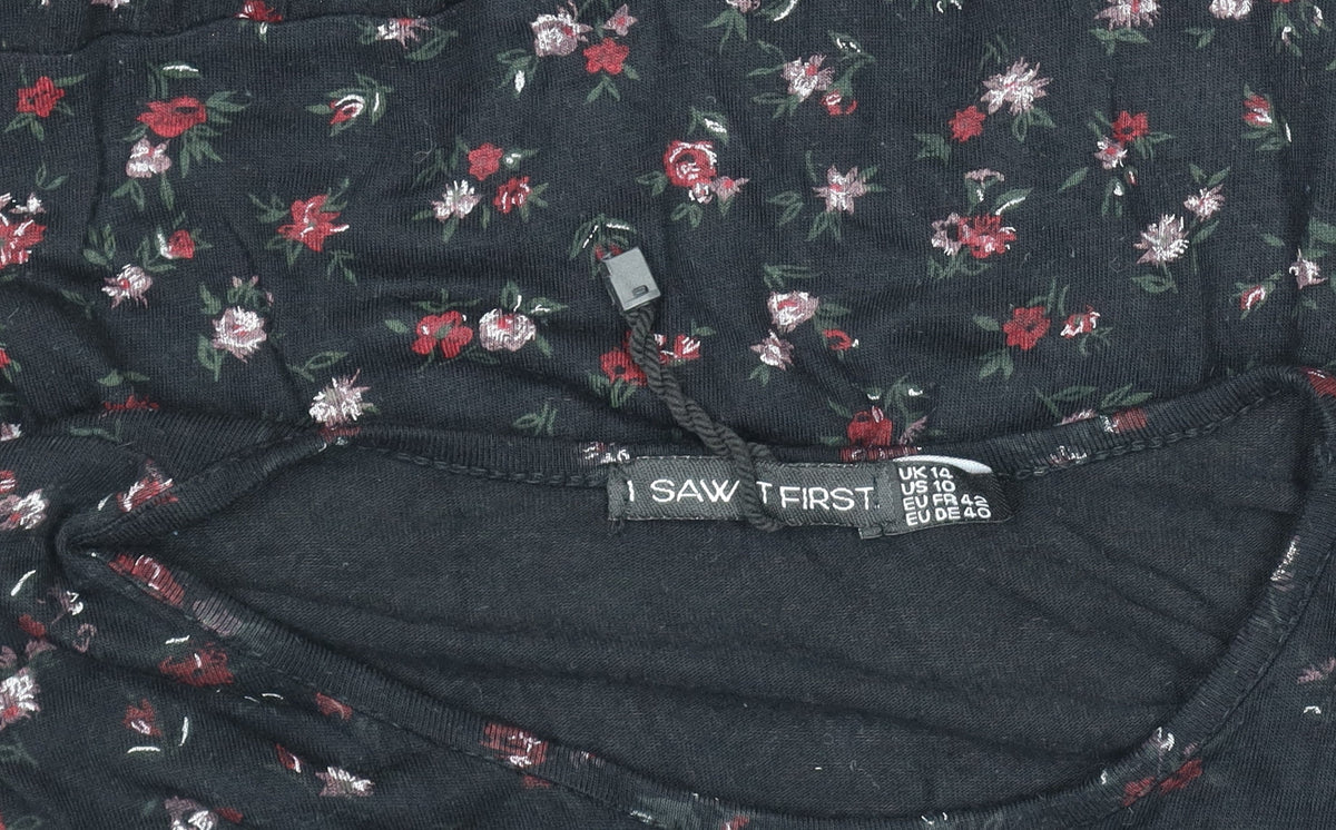 I Saw It First Women's Black Floral A-Line Knee Length Dress Size 14
