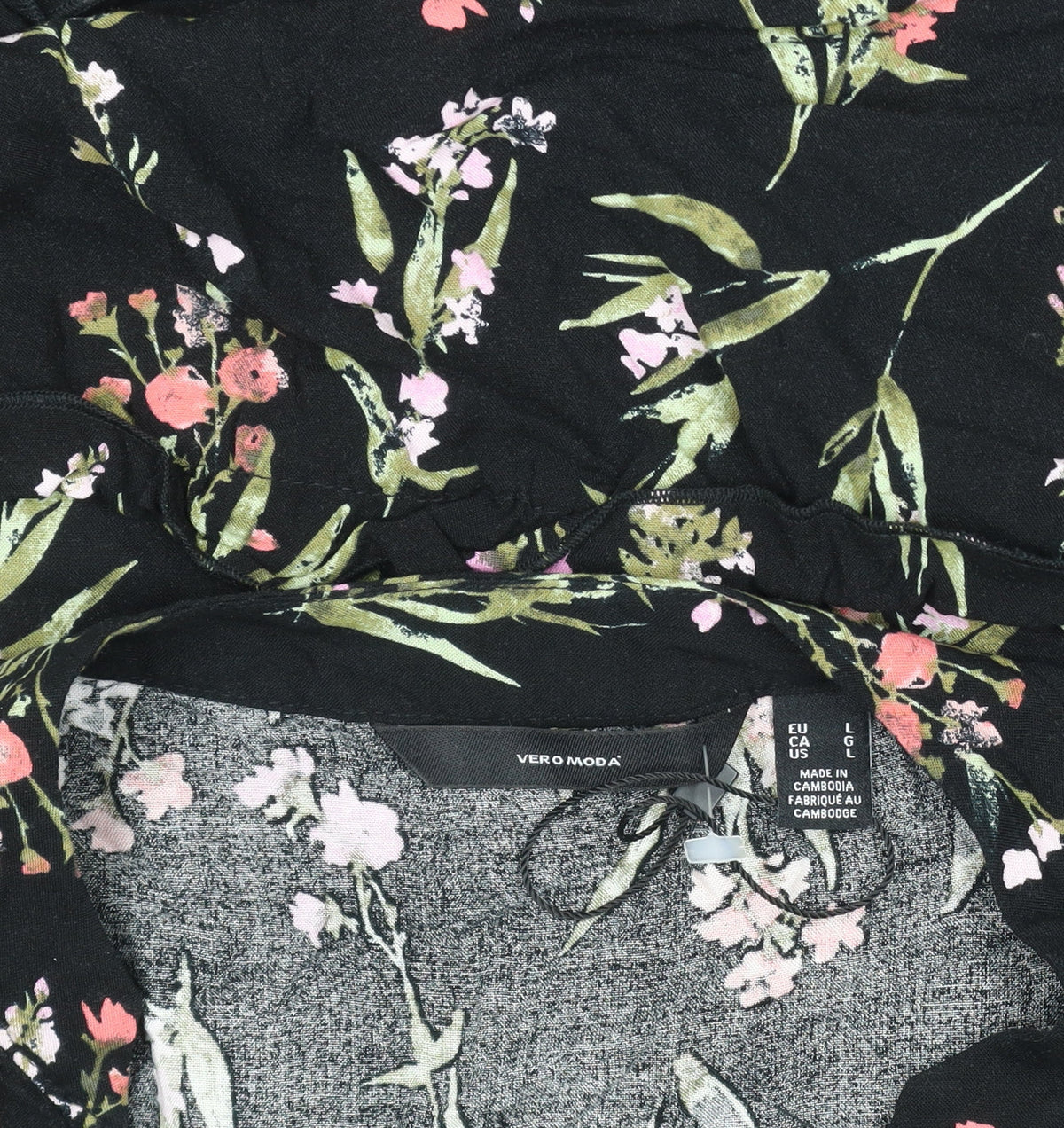 Vero Moda Women’s Black Floral A-Line Knee Length Dress L