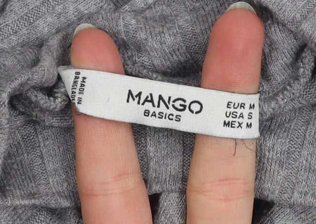 Mango Women Grey Mock Neck Long Sleeve Ribbed Basic Top Size 10