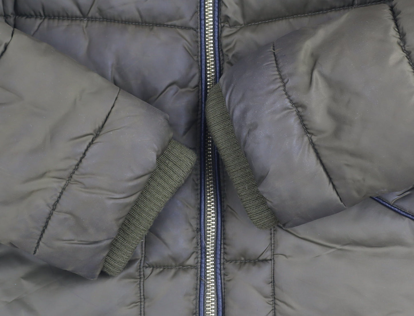 Zara Women Green Faux Fur Trim Hooded Puffer Jacket Size 8