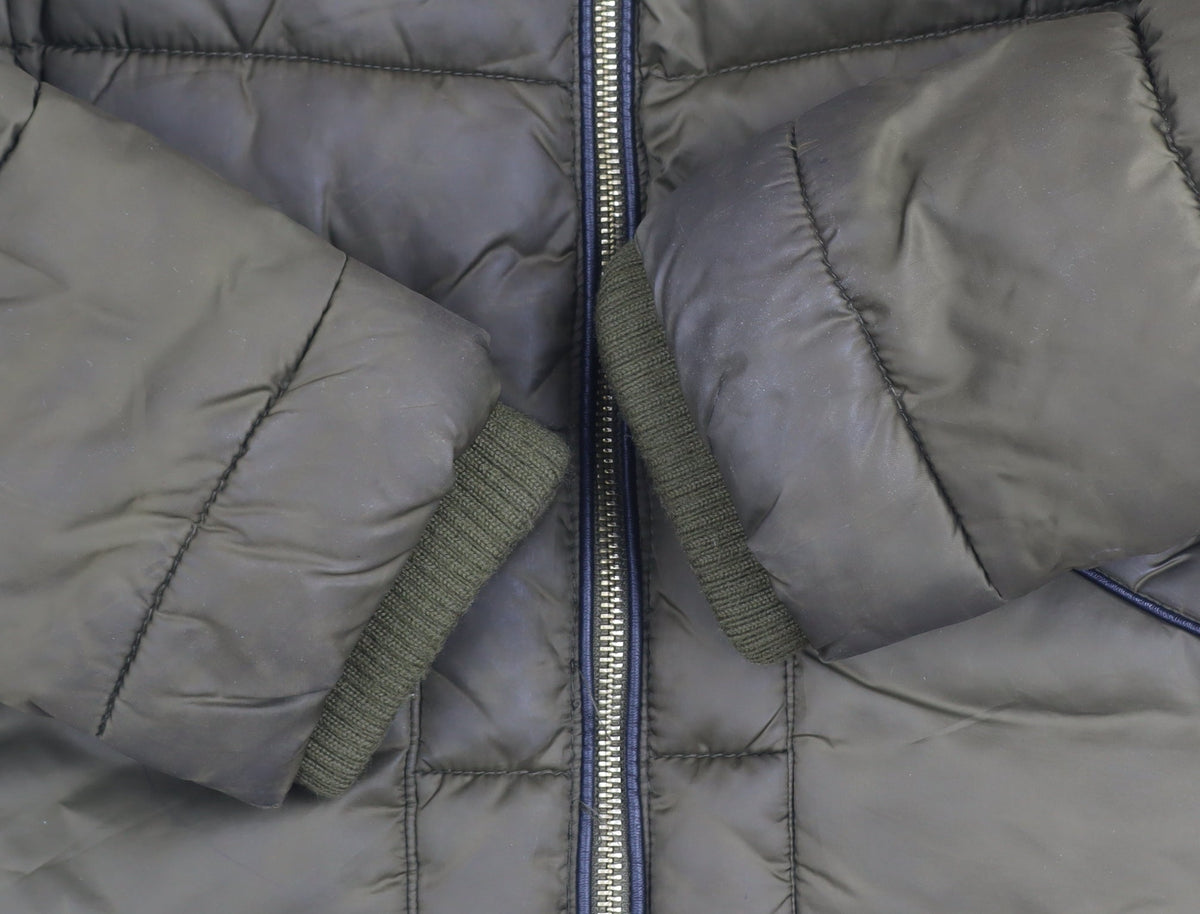 Zara Women Green Faux Fur Trim Hooded Puffer Jacket Size 8