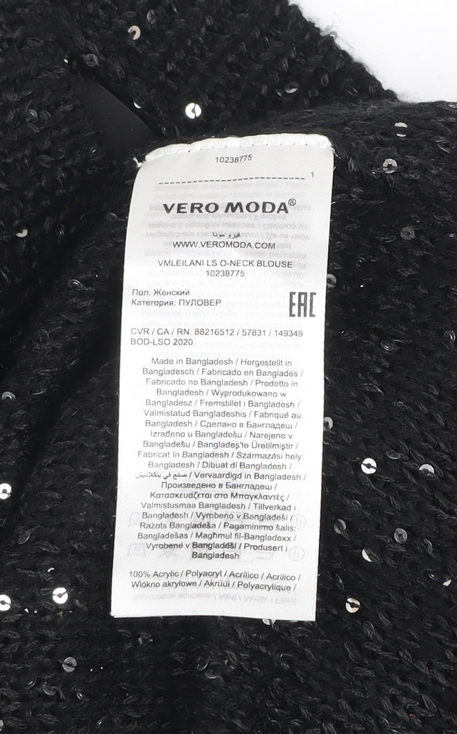 Vero Moda Women's Black Sequin Knit Pullover Jumper Size S