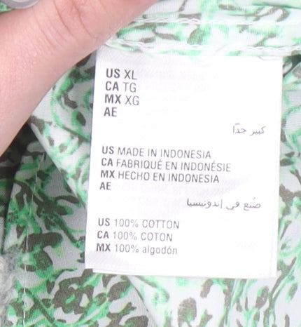 Alfani Men's Green Floral Cotton Short Sleeve Button-Up Shirt XL