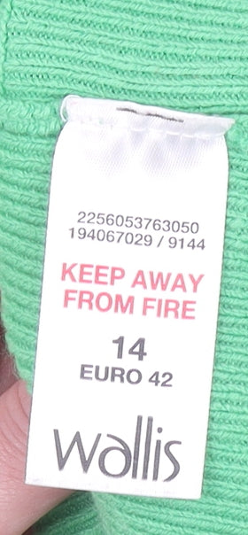 Wallis Women's Green V-Neck Henley Jumper Size 14