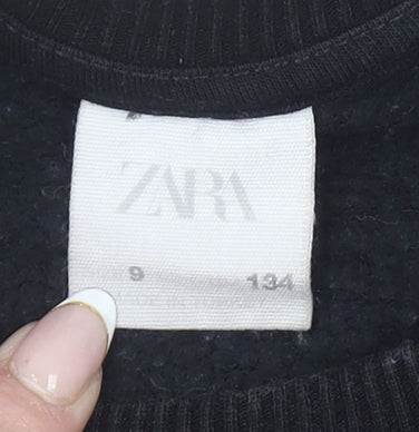 Zara Girls Black Button Detail Fleece Sweatshirt 9 Years Regular Fit