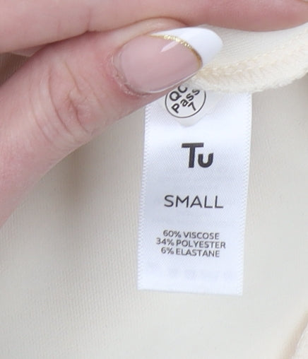 Tu Women Beige High Neck Pullover Sweatshirt Small Viscose Blend