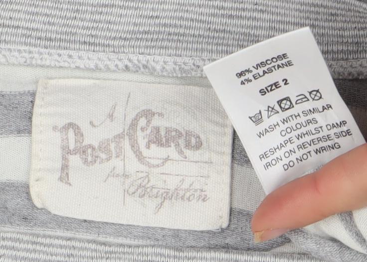 Basic Trip Womens Grey Striped Long Sleeve Jersey T-Shirt Size 2