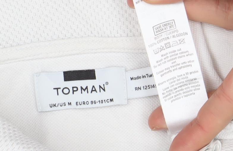 Topman Men’s White Retro Colourblock Zip Polo Shirt Size M
