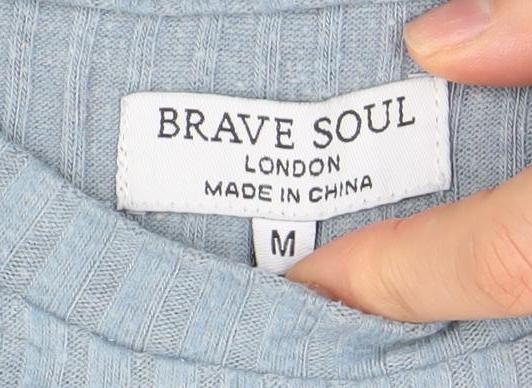 Brave Soul Men's Blue Short Sleeve Crew Neck Cotton T-Shirt Size M